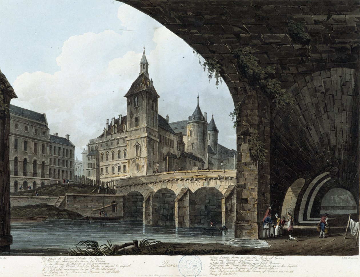 Paris: Le Pont au Change - i "" Paris sett av J.C. Mats", red. Miller, London av John Claude Nattes