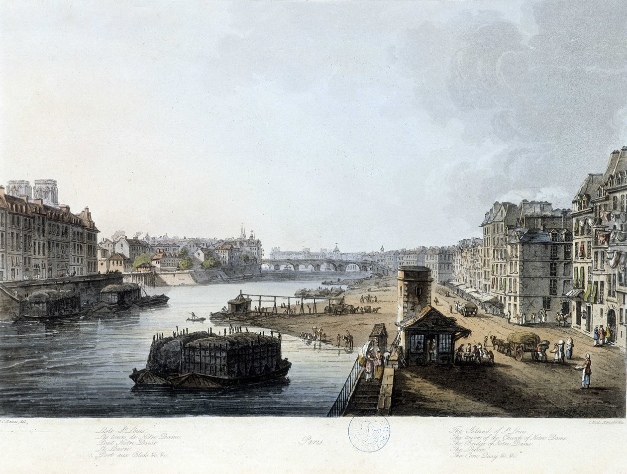 Paris, Notre-Dame-broen - tegning av J.C. Mats, ca. 1810 av John Claude Nattes