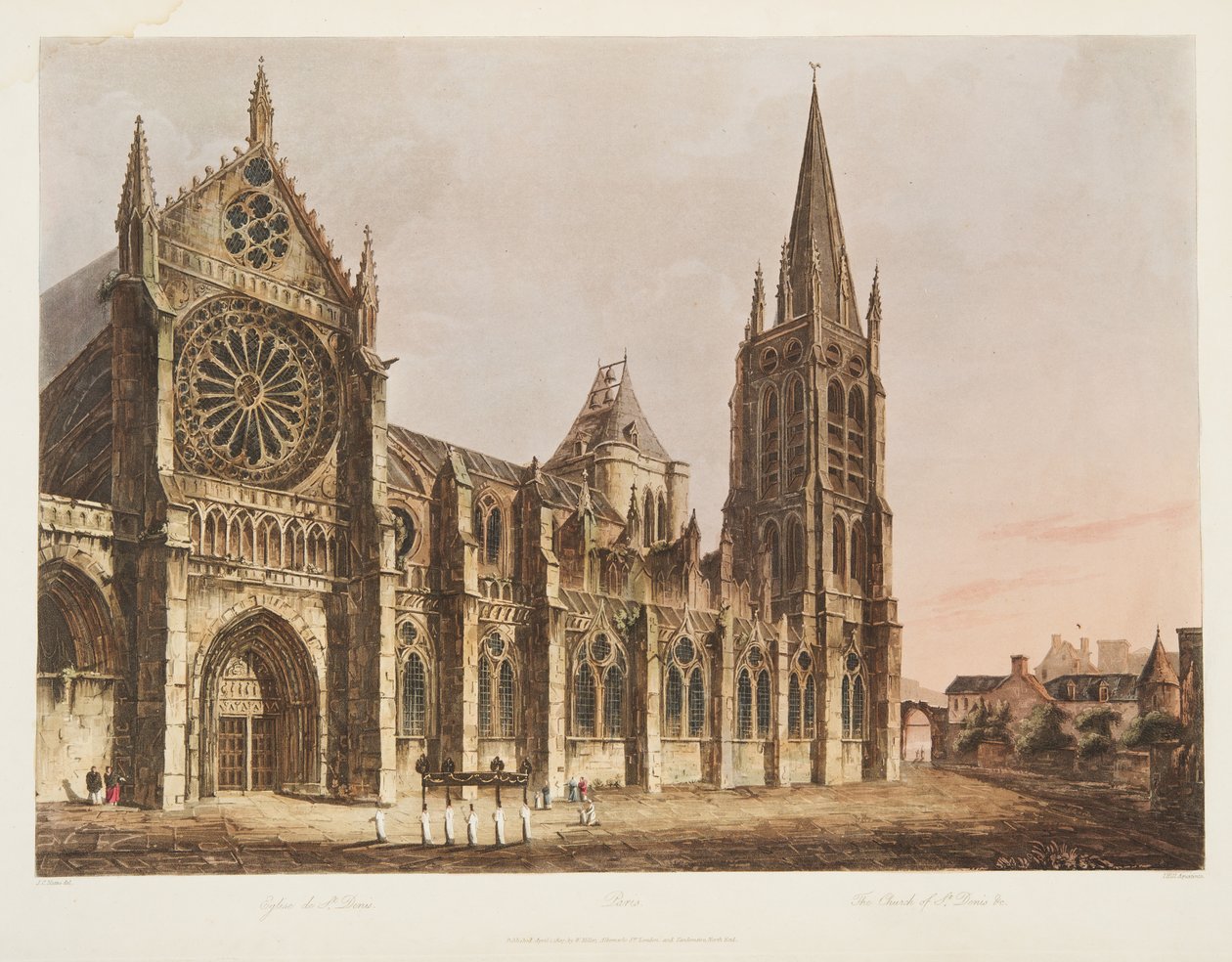 Church of St Denis, illustrasjon fra Versailles, Paris og Saint Denis, pub. 1805 (akvatint) av John Claude Nattes