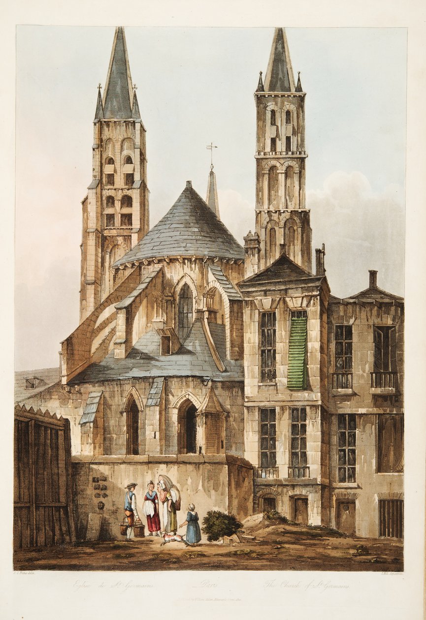 The Church of St Germains, illustrasjon fra Versailles, Paris og Saint Denis, pub. 1810 (akvatint) av John Claude Nattes
