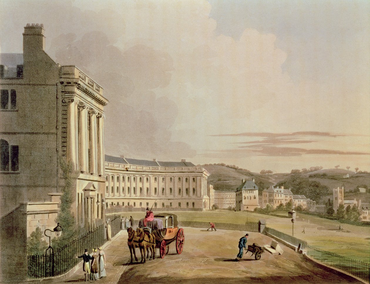 The Crescent, detalj av gaten, fra Bath Illustrated by a Series of Views, gravert av John Hill 1770-1850 pub. av William Miller, 1804 aquatint detalj av 92988 av John Claude Nattes