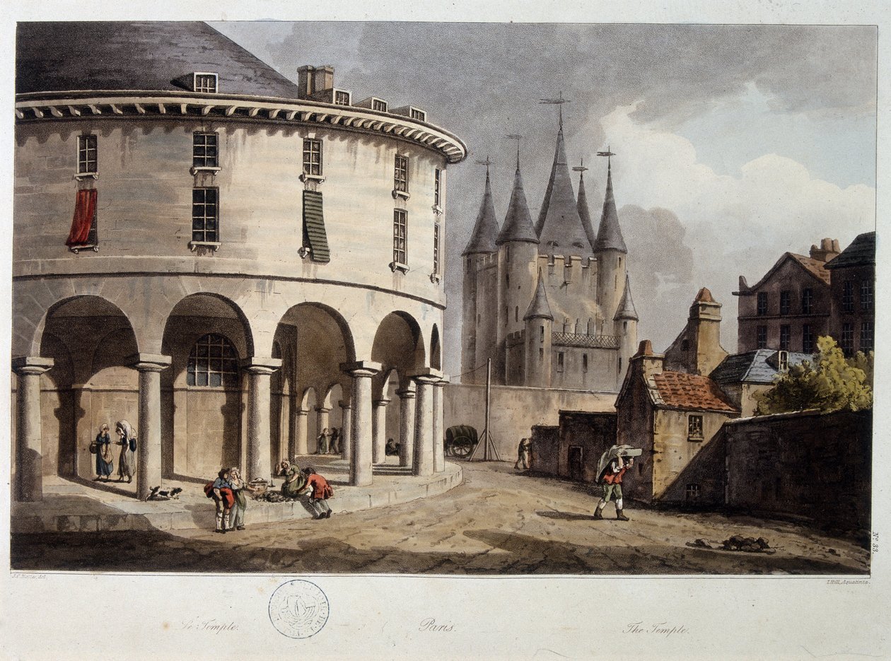 Paris-tempelet - litografi, deb. 1800-tallet av John Claude Nattes