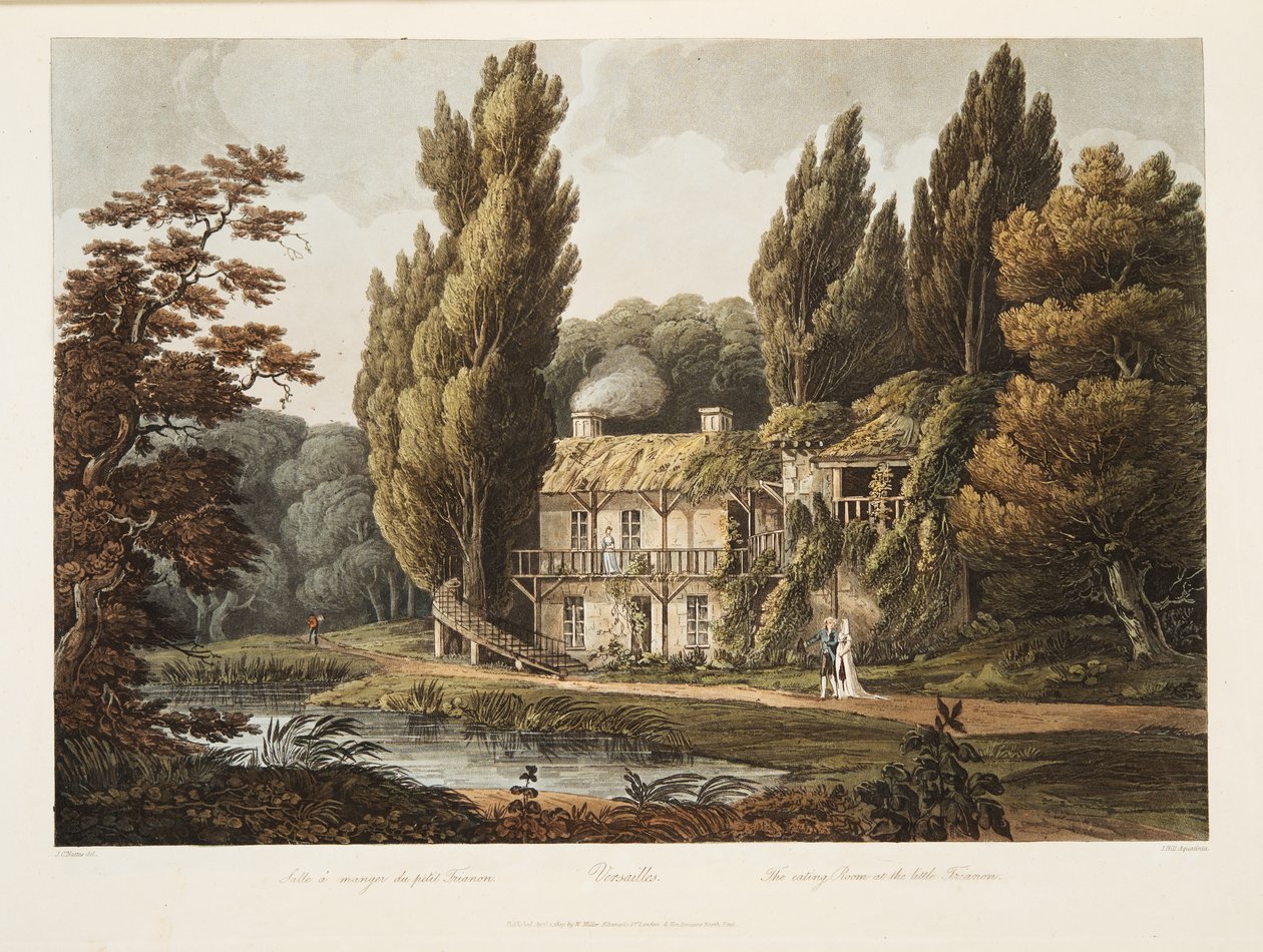 Versailles, The Eating Room at the Little Trianon, illustrasjon fra Versailles, Paris og Saint Denis, pub. 1805 (akvatint) av John Claude Nattes