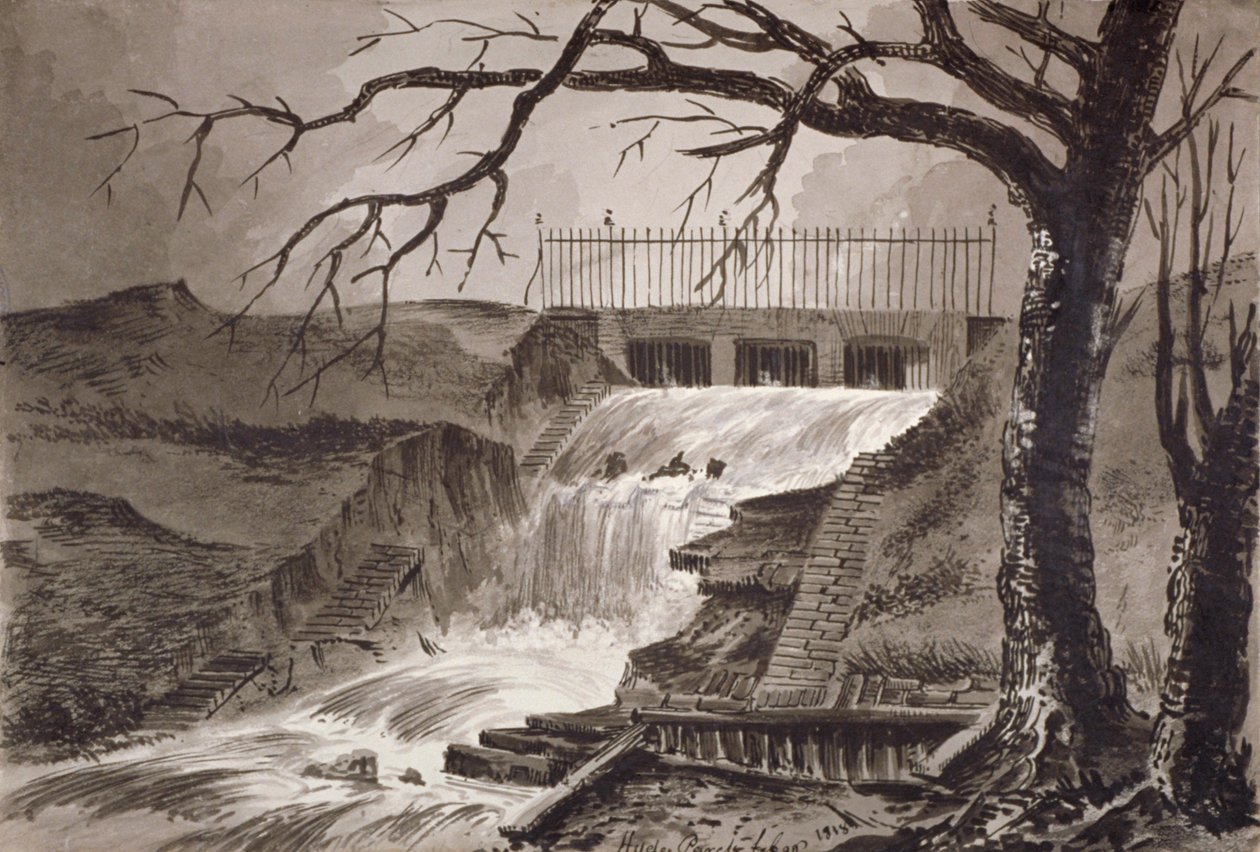Utsikt over utløpet av Serpentine, Hyde Park, London, 1818. av John Claude Nattes