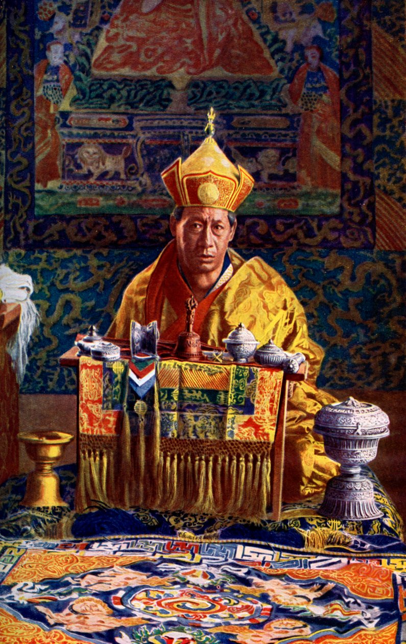 The Deb Raja, fungerende leder av den buddhistiske kirken i Bhutan, 1922. av John Claude White