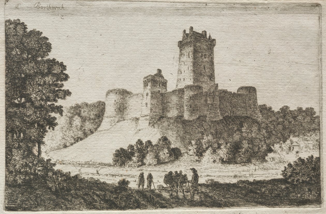 Borthwick Castle fra øst. av John Clerk of Eldin