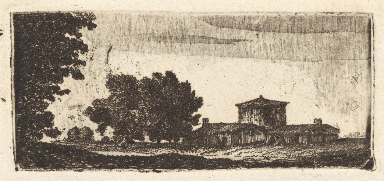 Trær med en lav bygning av John Clerk, of Eldin