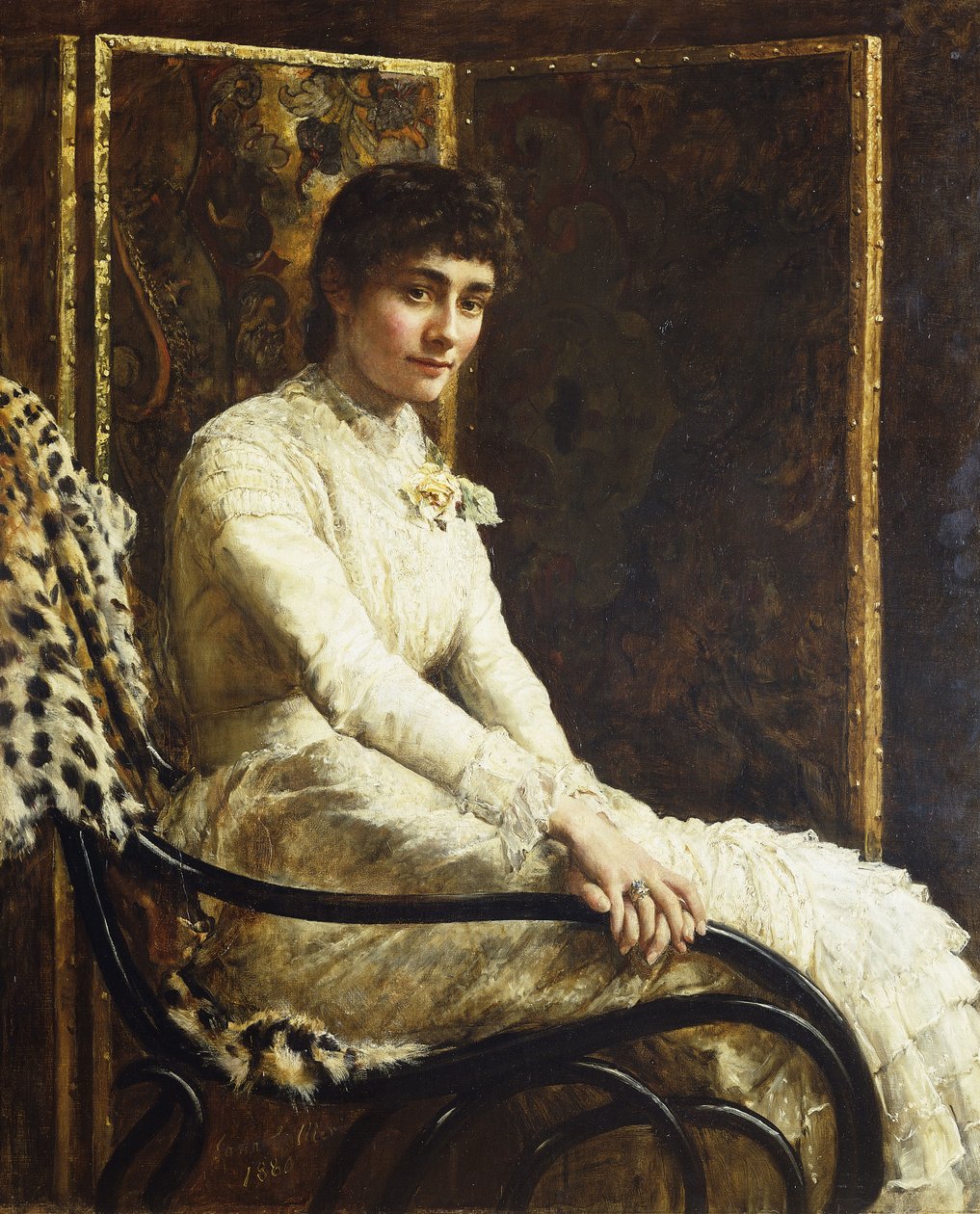 Portrett av kunstnerens kone Marian Huxley i hennes brudekjole, 1880 av John Collier