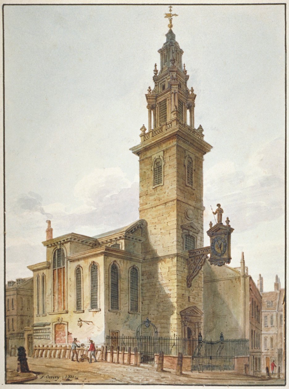 Utsikt over Church of St James Garlickhythe, City of London, 1811 av John Coney