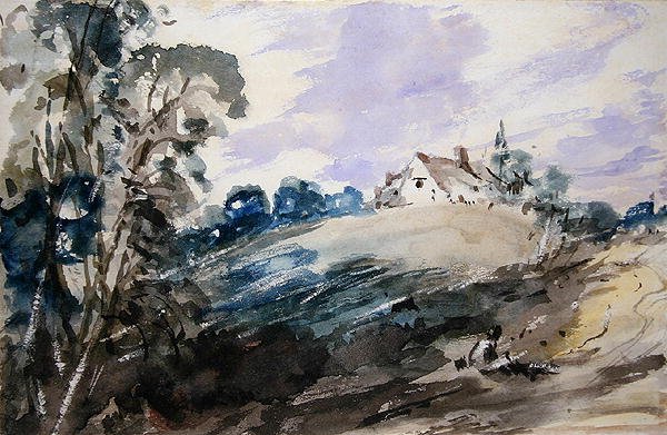 A Cottage on a High Bank (akvarell på papir) av John Constable