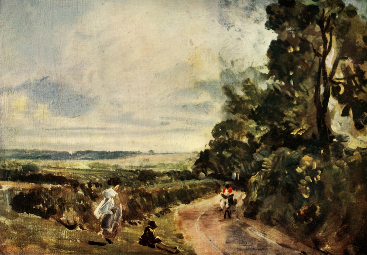 En landevei med trær og figurer, c1830, 1934. av John Constable