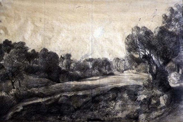 A Dell, ca. 1805 (svart kritt på buff-papir) av John Constable