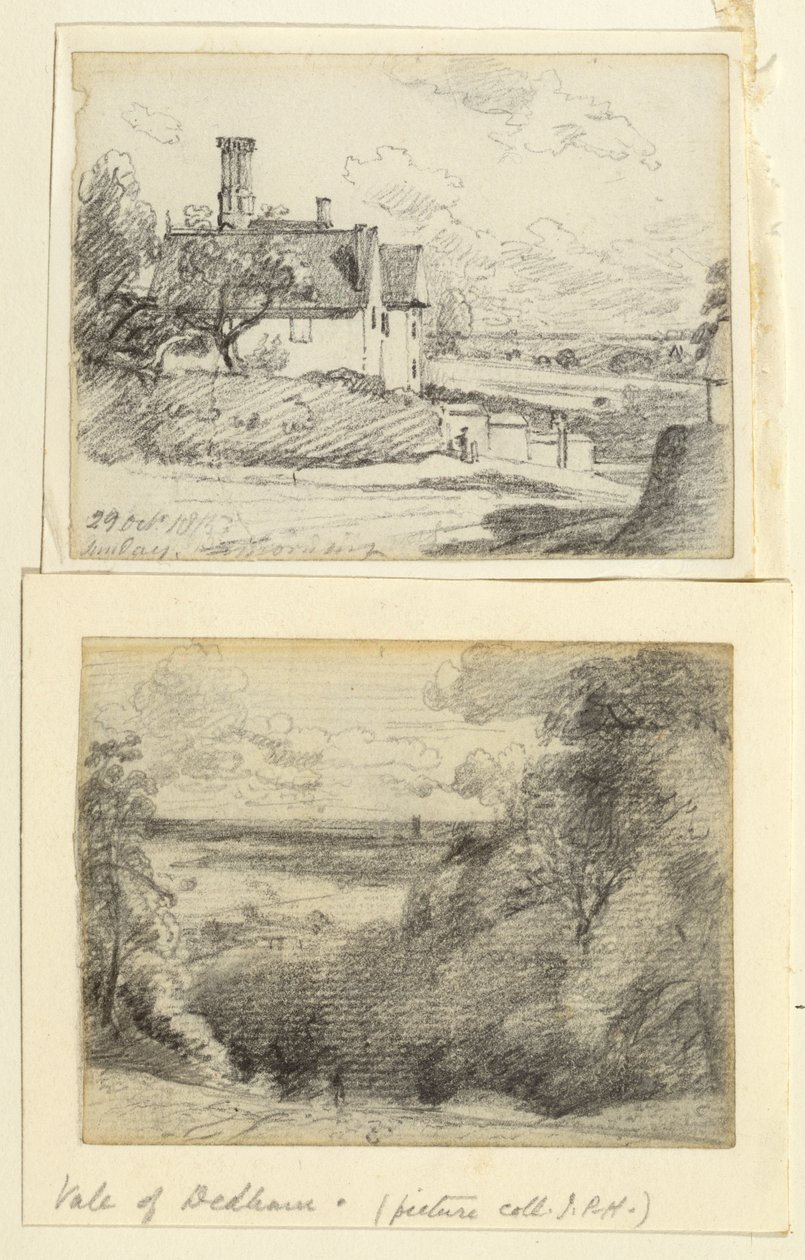 A Manor House, 1815, og Dedham fra nær Gun Hill, Langham, ca. 1815 av John Constable