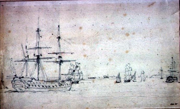 Et skip for anker og annen skipsfart i Themsen (grafitt på papir) av John Constable