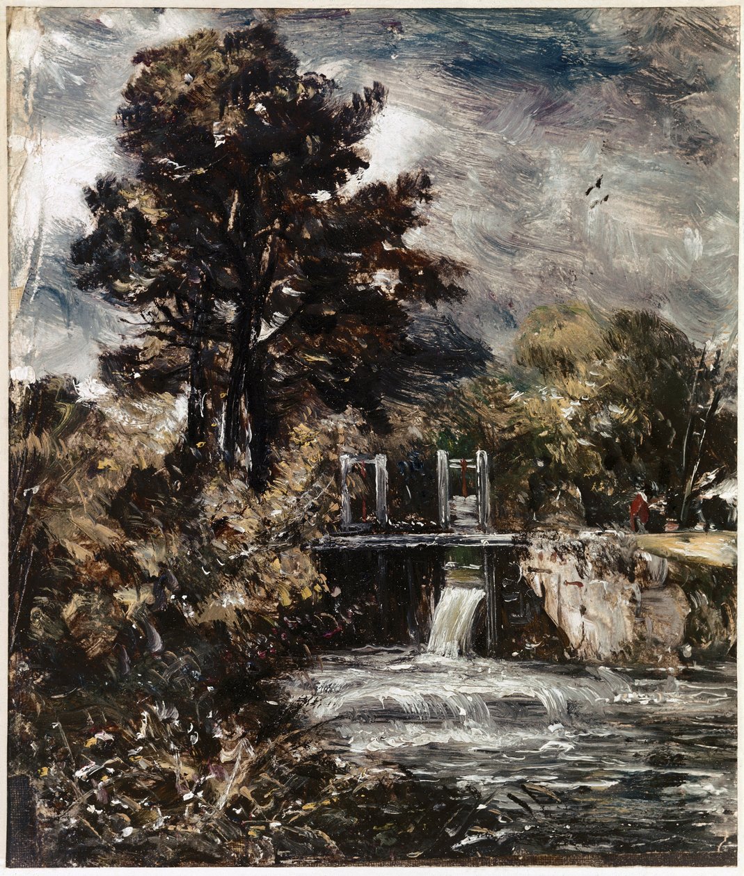 En sluse, kanskje på Stour (olje på lerret av John Constable