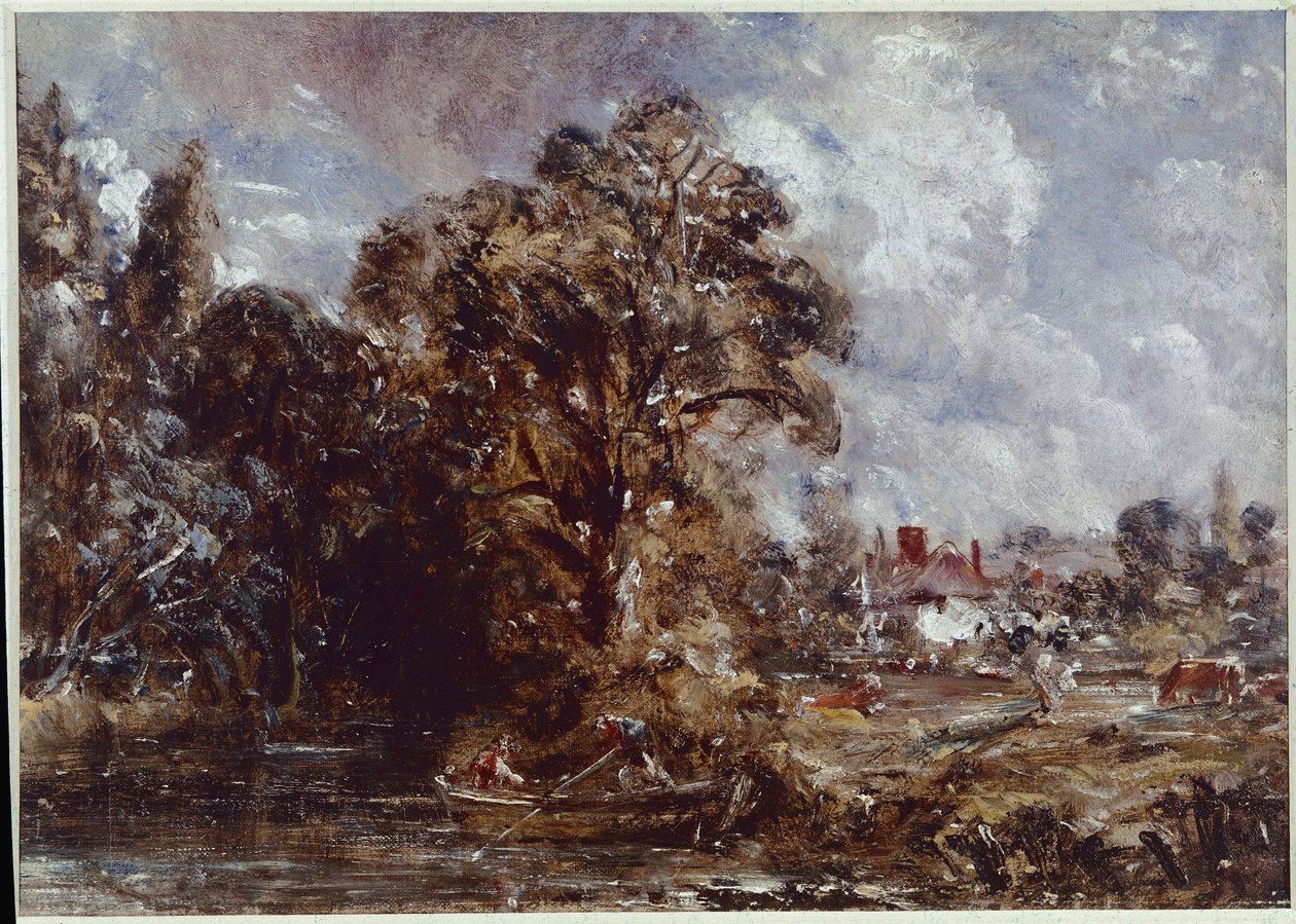 En elvescene, med et gårdshus nær Water