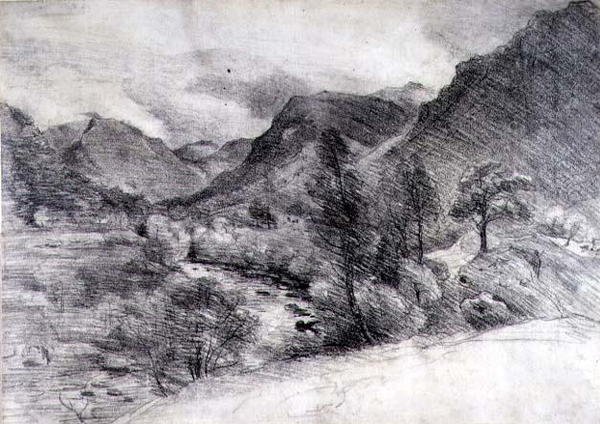 Borrowdale, Morning, ca. 1806 (blyanttegning på papir) av John Constable