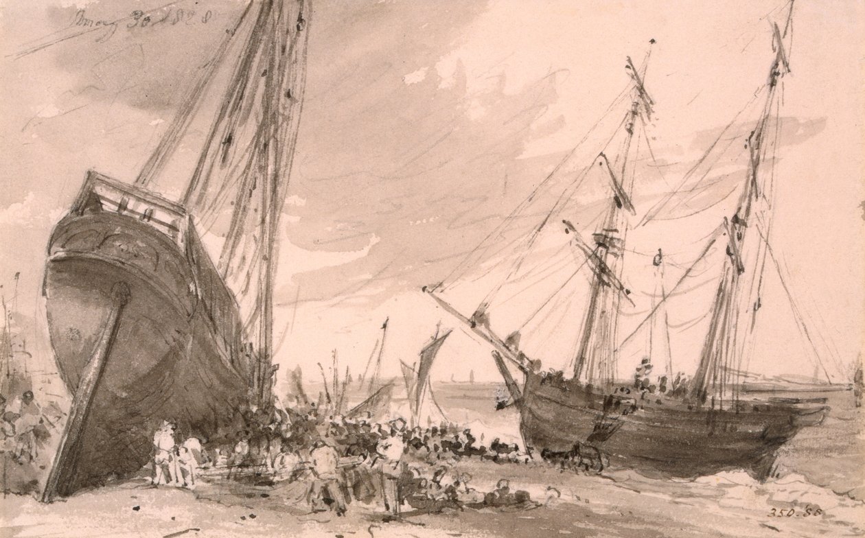 Brighton kystscene med to skip i forgrunnen, 30. mai 1828 av John Constable