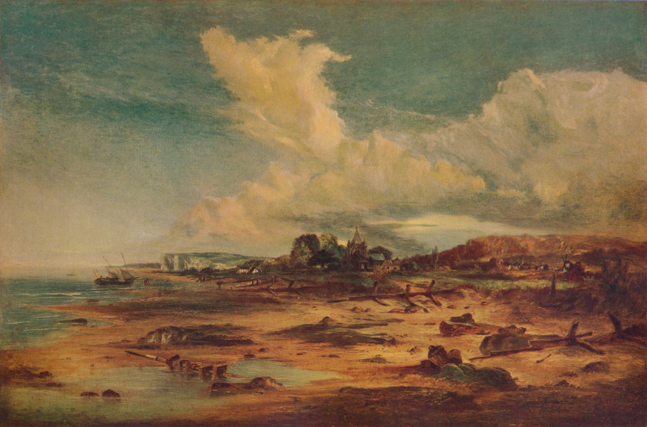 Kystscene med kirke, c1824 av John Constable