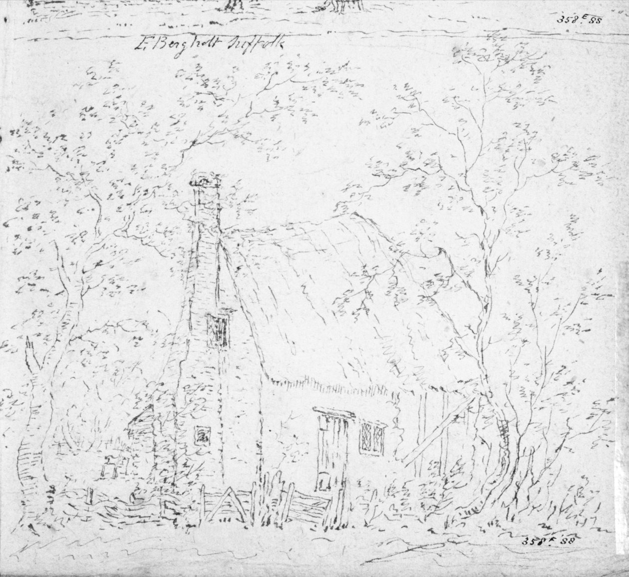 Hytte på Østre Bergholt (tegning) av John Constable