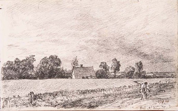 Hytter og vei, Østre Bergholt, blyant av John Constable