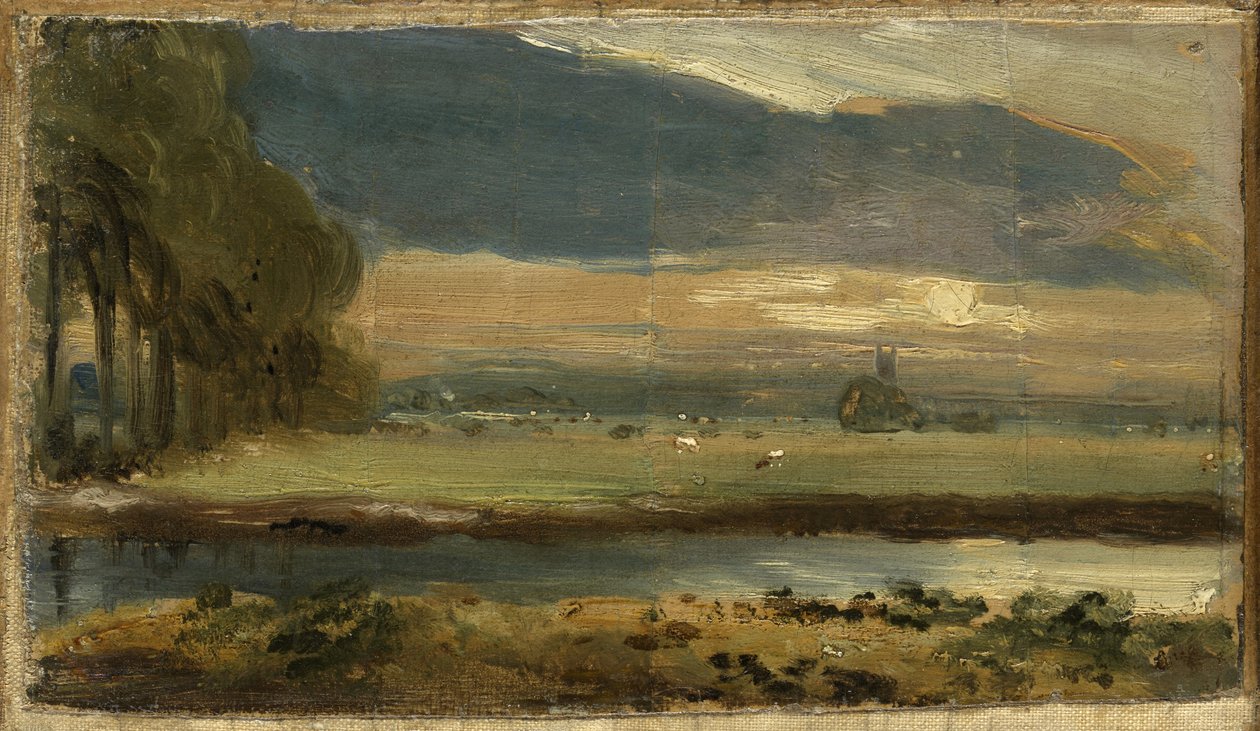 Dedham Church fra Flatford, ca. 1810 av John Constable