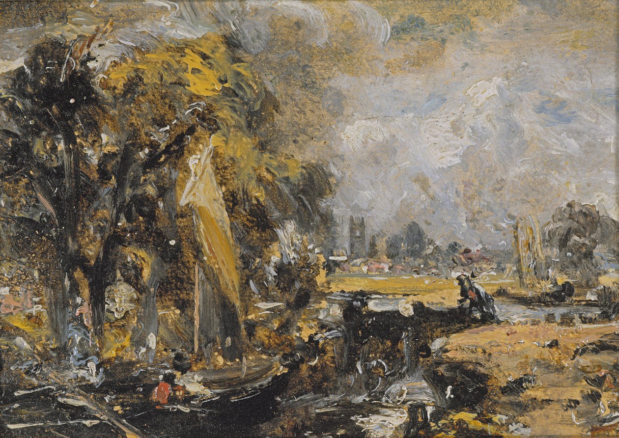 Dedham Lock, ca. 1819 (olje på papir lagt på lerret) av John Constable