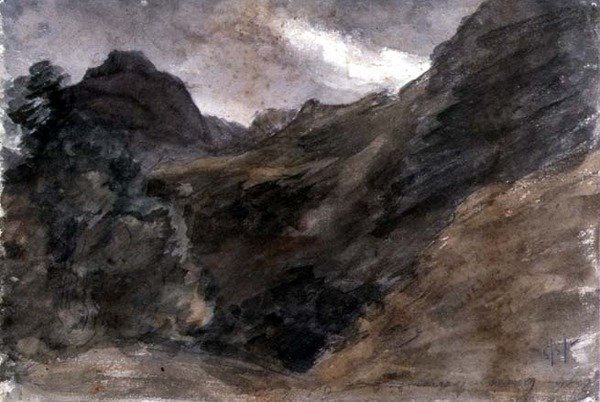 Eagle Crag, Borrowdale, 1806, (recto) (blyant og wc) av John Constable