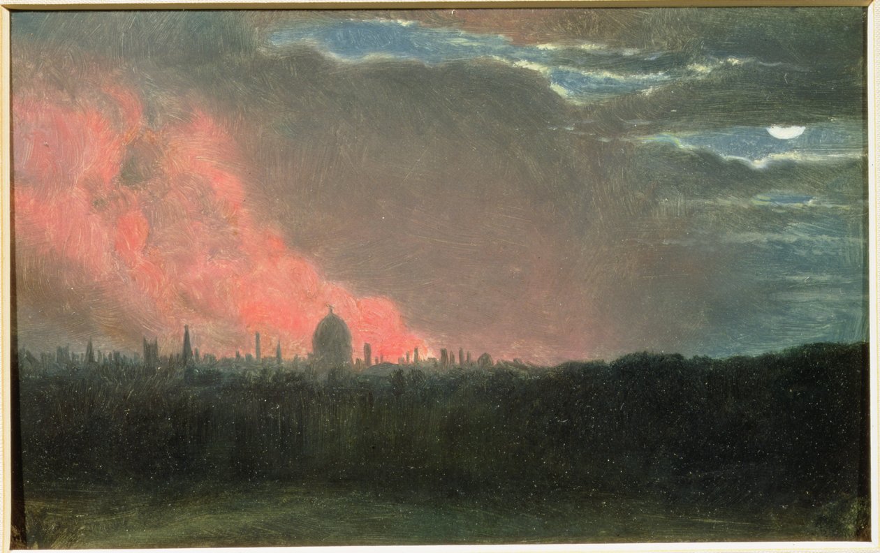 Brann i London sett fra Hampstead (olje på papir lagt på panel) av John Constable