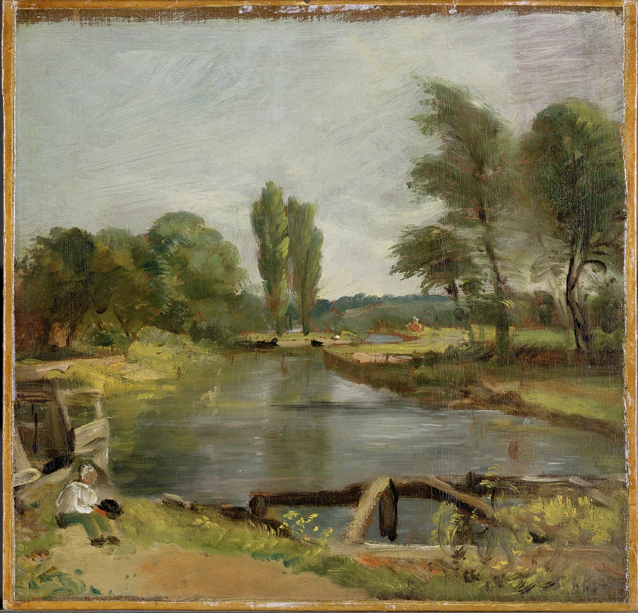 Flatford Lock, 1810-11 (olje på papir på lerret) av John Constable