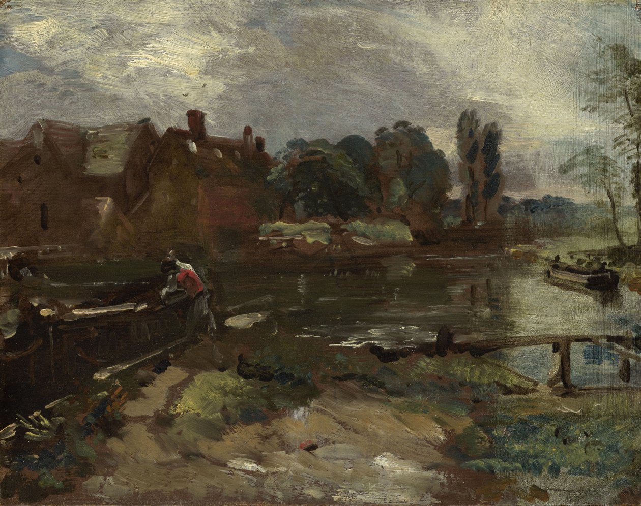 Flatford Mill fra slusen, ca. 1810 av John Constable
