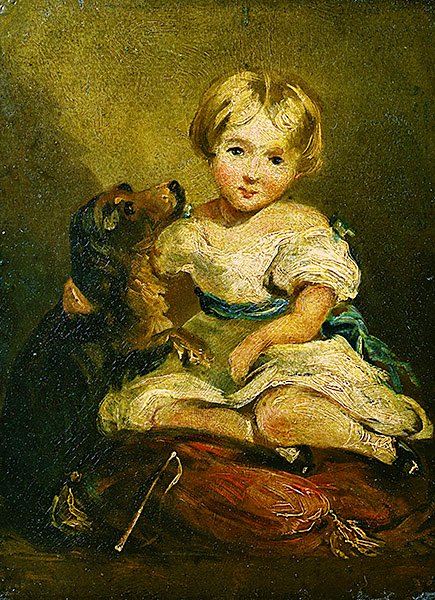 Jente med en hund (olje på lerret) av John Constable