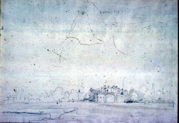 Hus med en rad med trær (blyant) av John Constable