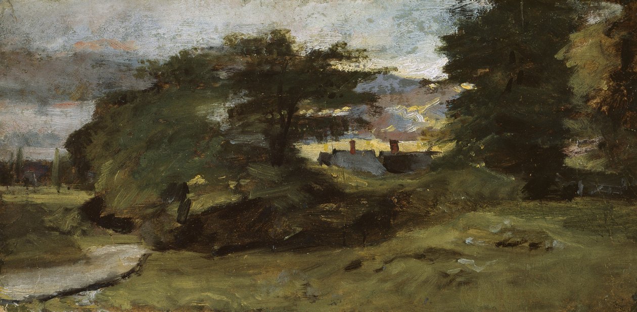 Landskap med hytter, 1809-10 av John Constable