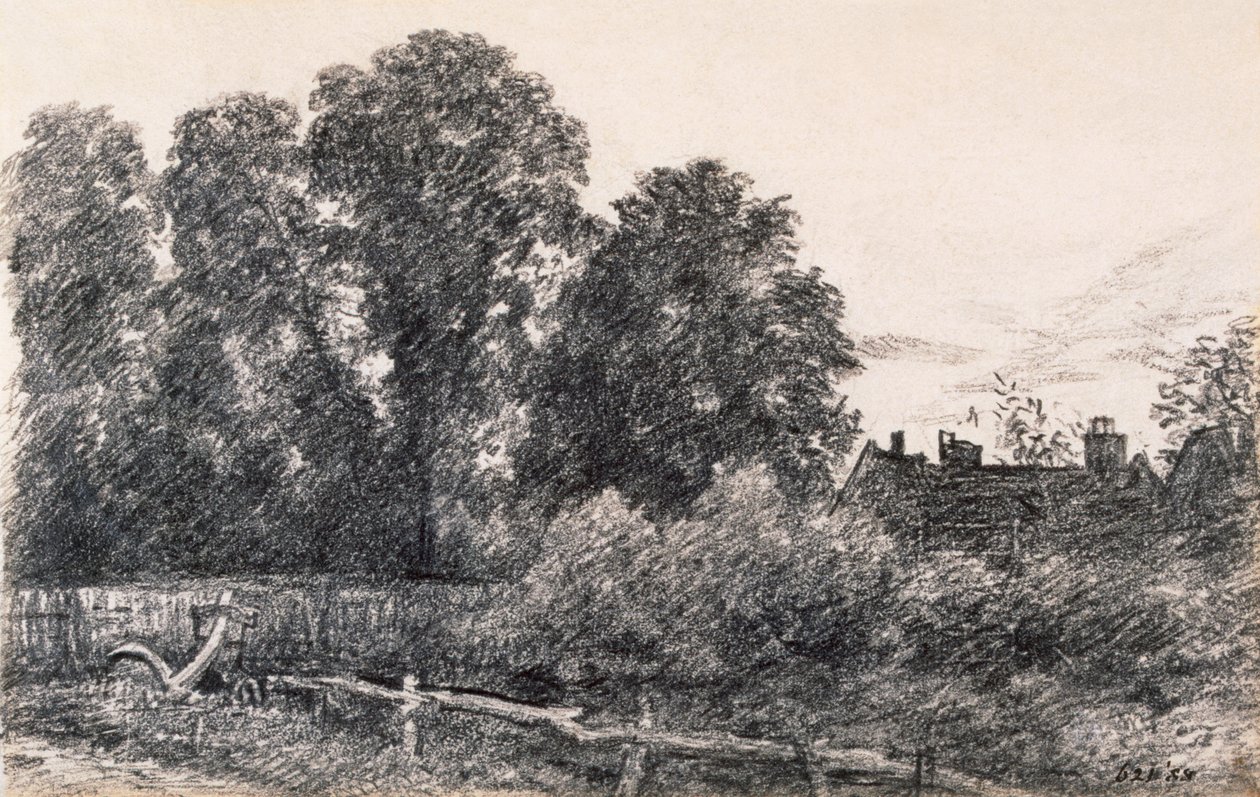 Landskap med almetrær og et hus (grafitt på papir) av John Constable