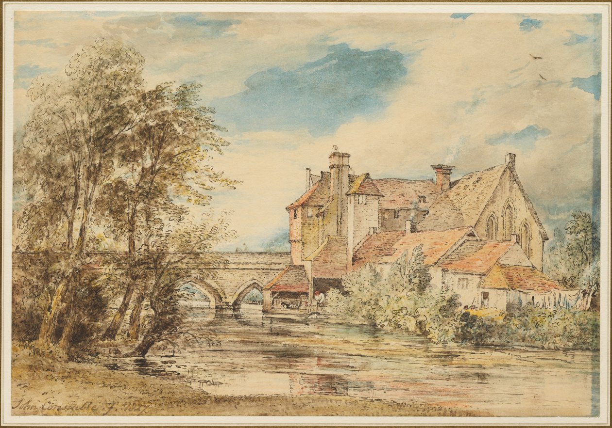 Gamle hus på Harnam Bridge, Salisbury, med St. Nikolas