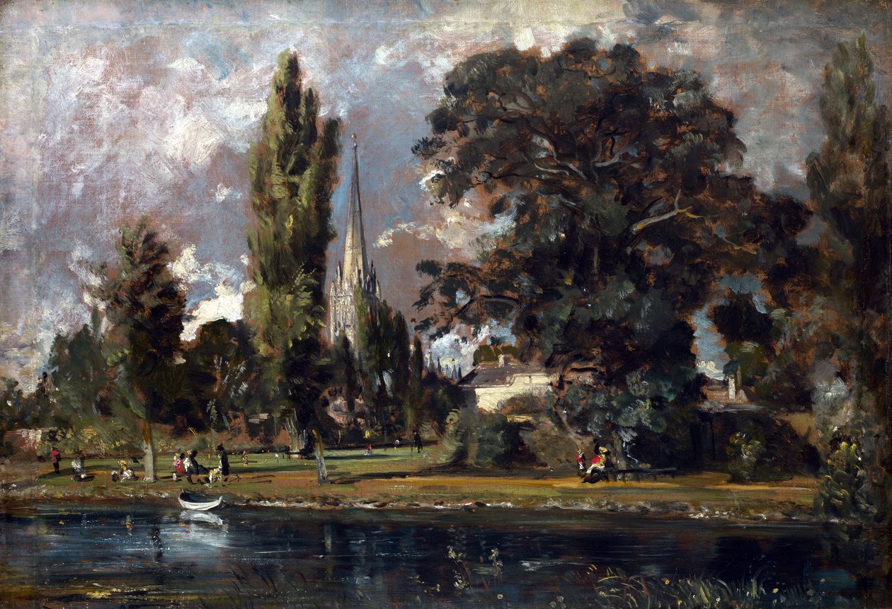 Salisbury Cathedral og Leadenhall fra elven Avon, 1820 av John Constable
