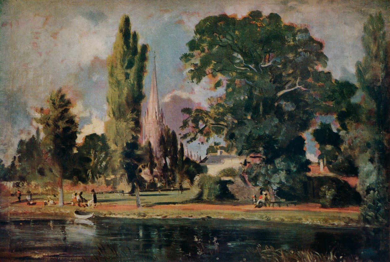 Salisbury Cathedral og Leadenhall fra elven Avon, 1820 av John Constable