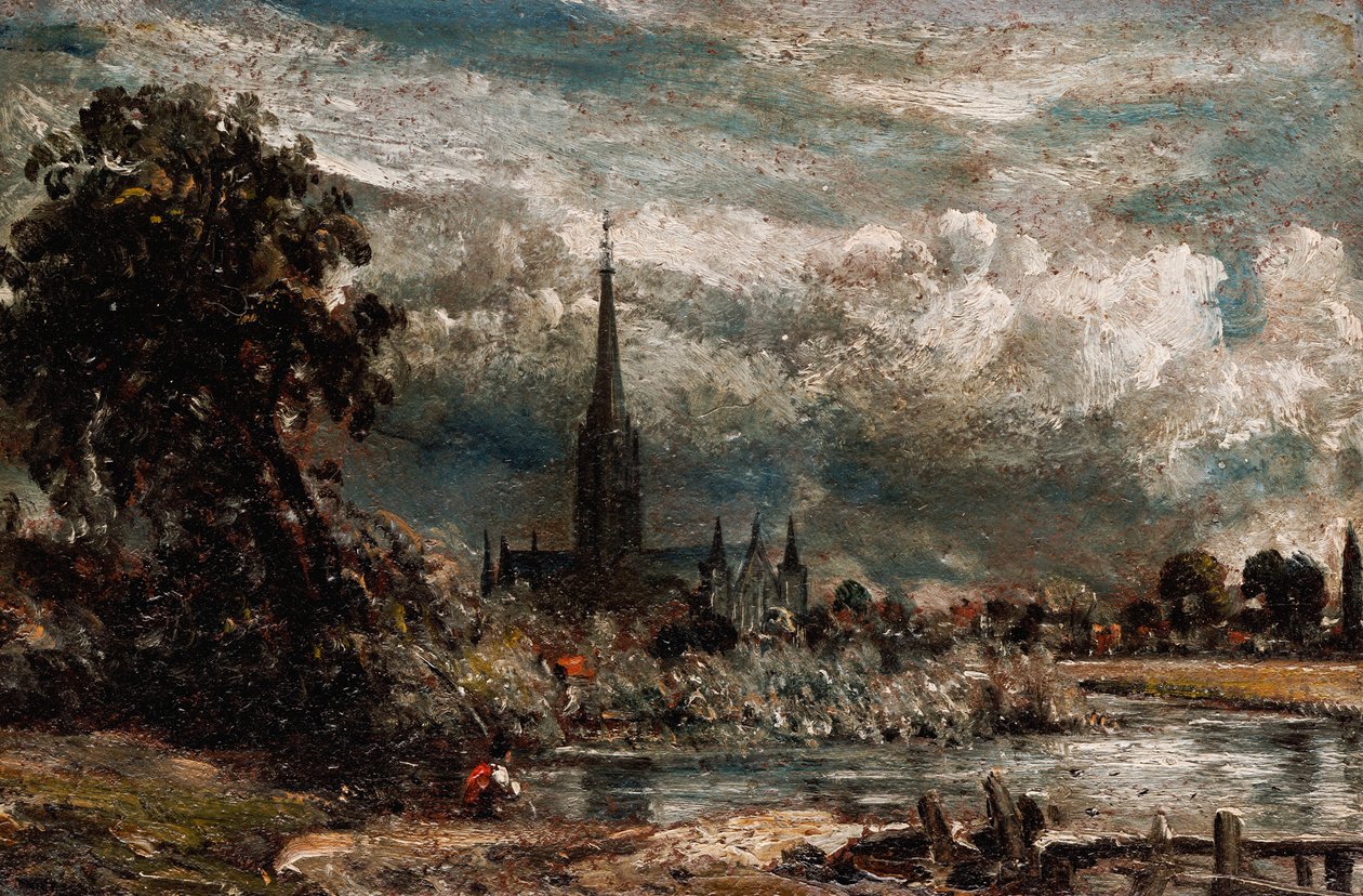 Salisbury Cathedral fra Long Bridge nær Fisherton Mill av John Constable
