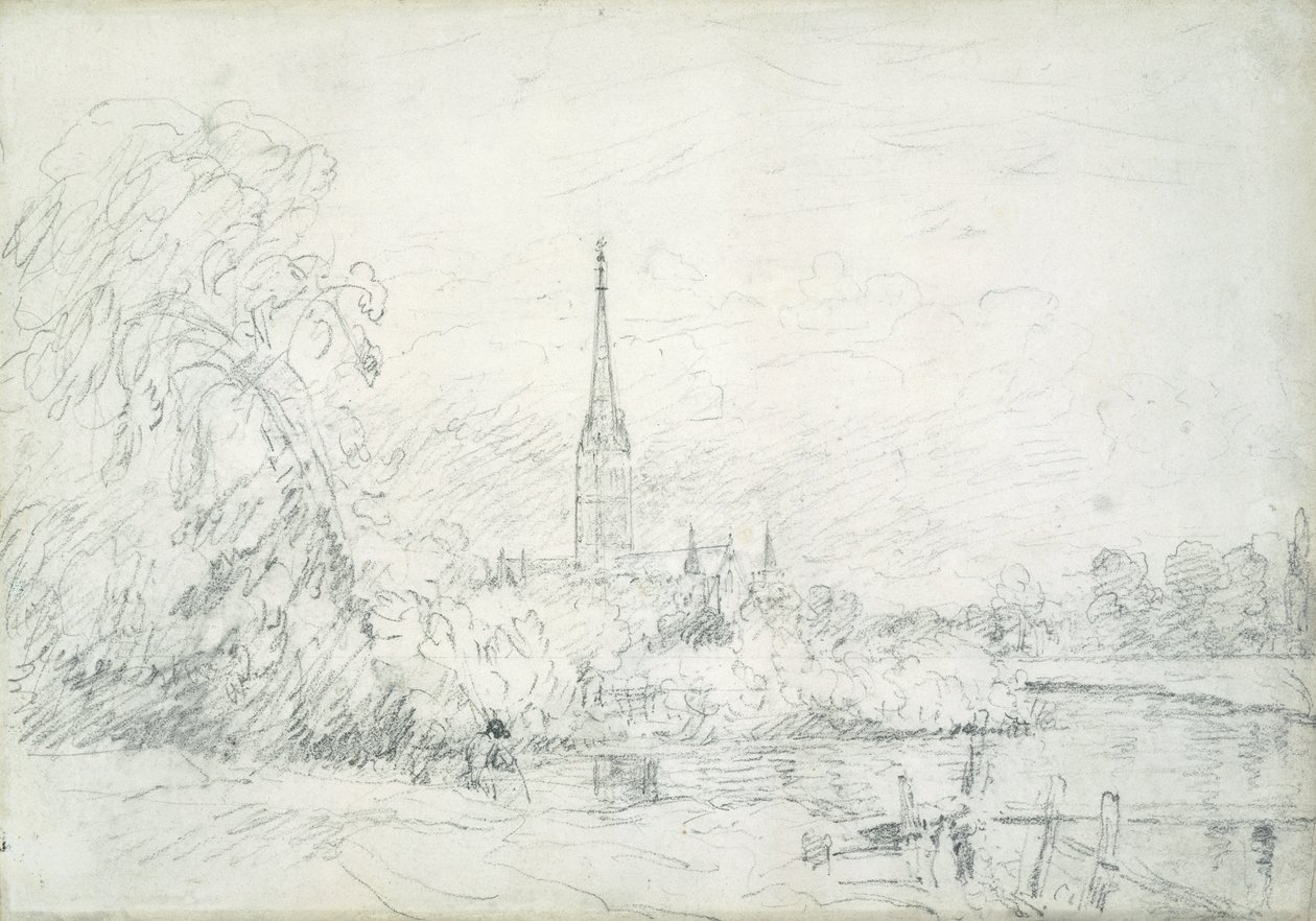 Salisbury Cathedral fra Nordvest, 1829 (grafitt på papir) av John Constable