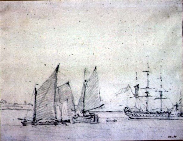 Frakt i Themsen (grafitt på papir) av John Constable