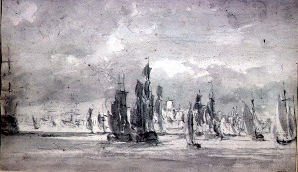 Frakt under en overskyet himmel i Themsen (grafitt på papir) av John Constable