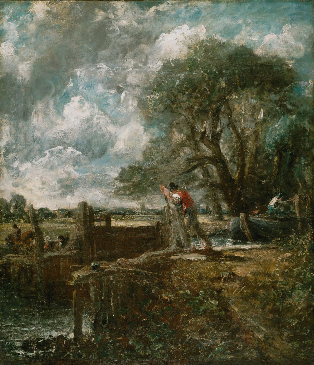 Skisse til «En båt som passerer en sluse» av John Constable
