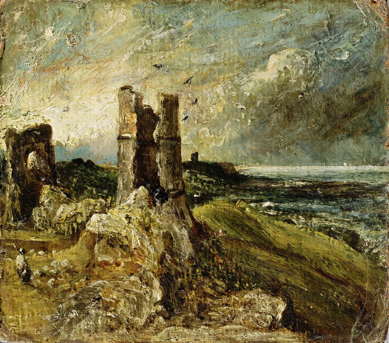 Skisse av Hadleigh Castle (recto) (olje på kvernbrett) av John Constable