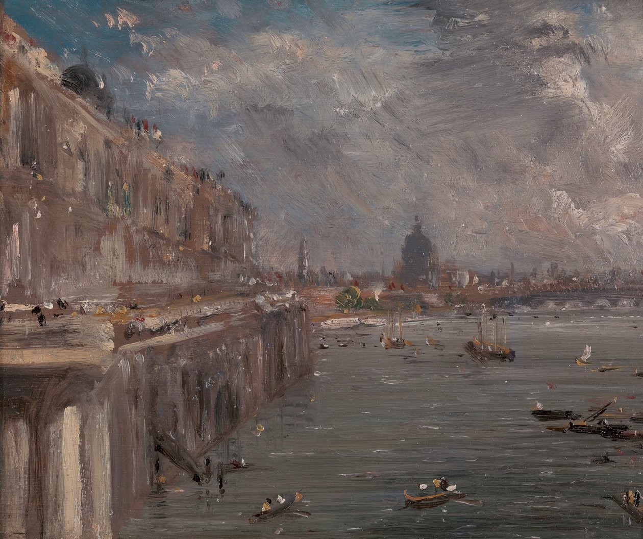 Somerset House Terrace fra Waterloo Bridge, ca. 1819. av John Constable