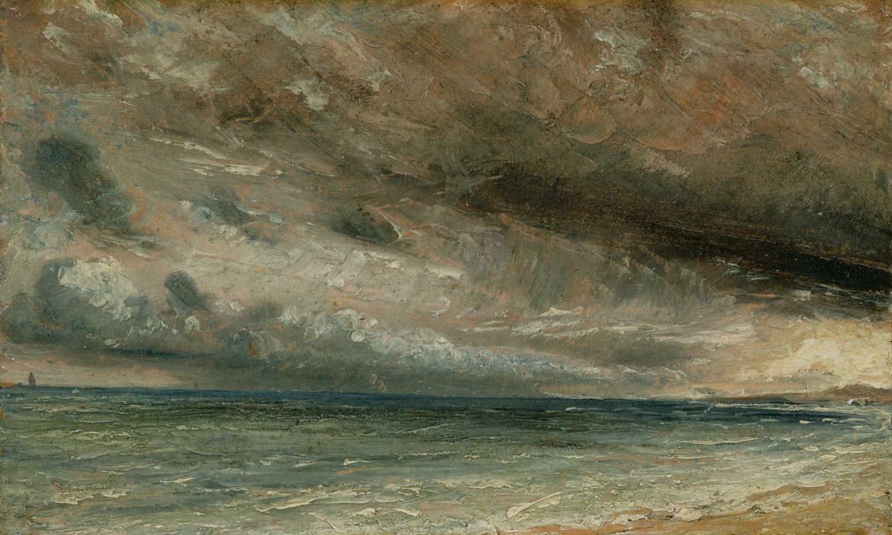 The Coast at Brighton - Stormy Evening, ca. 1828 (olje på papir lagt på lerret) av John Constable