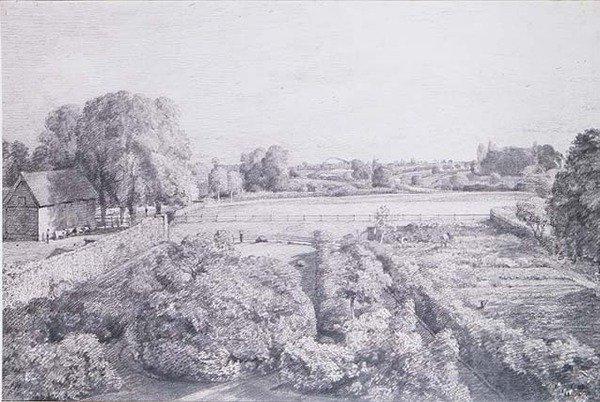 Utsikt over Østre Bergholt over kjøkkenhagen til Golding, konstabels hus av John Constable