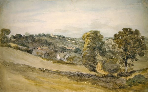 Utsikt mot Langham Church fra nær Stratford Road, Dedham (blyant og akvarell på papir) av John Constable
