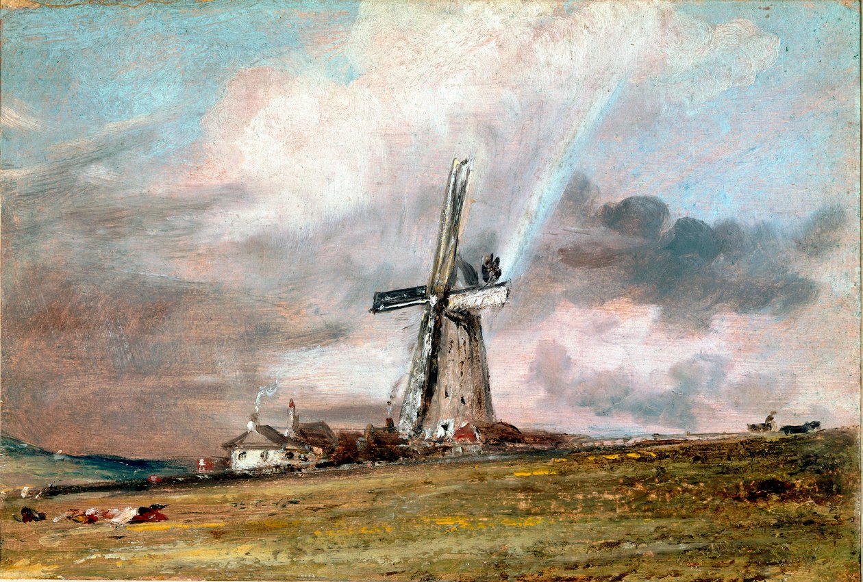 Vindmølle, hus og regnbuemaleri av John Constable (1776-1837) 1824 ca. Sol. 21x30,4 cm London, Victoria and Albert museum av John Constable