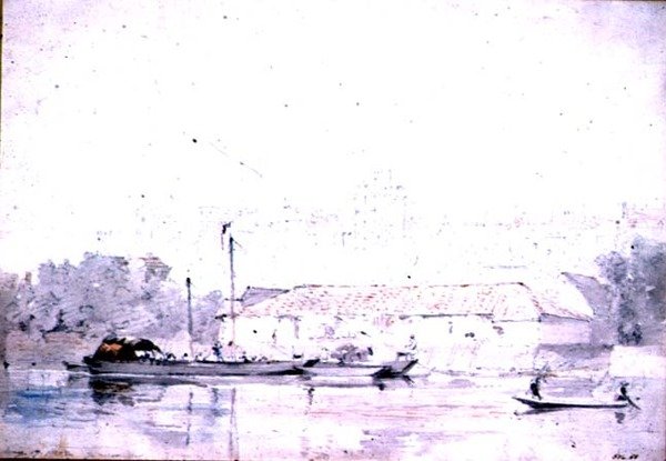 Windsor Castle fra elven, 1802 (blyant og rødt kritt og akvarell) av John Constable